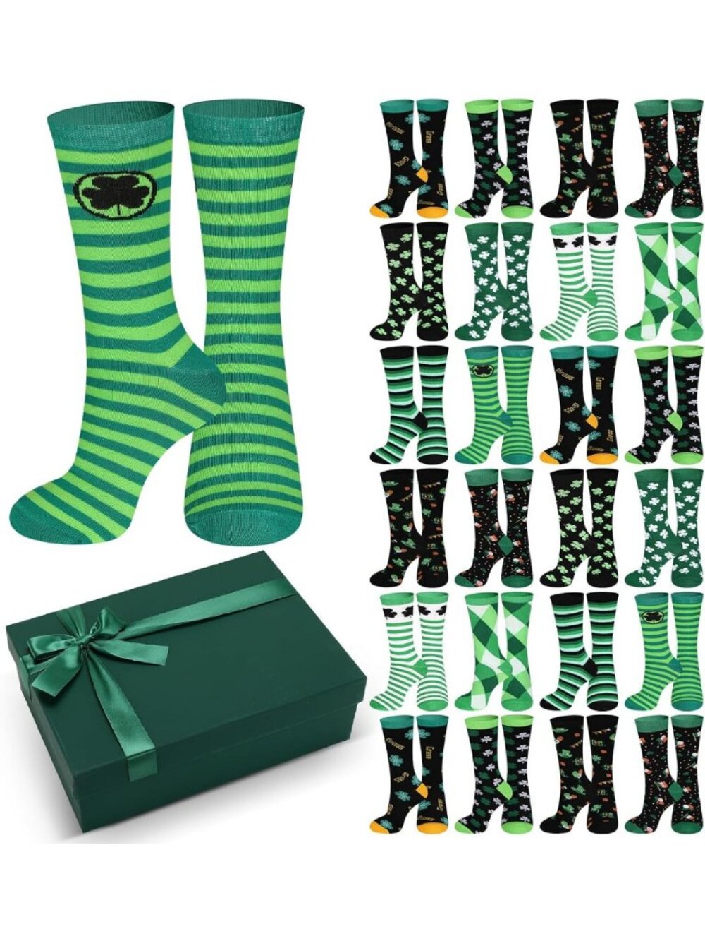 24 Pairs Funny St. Patrick's Day Socks Gift Set for Men & Women - 12 Styles